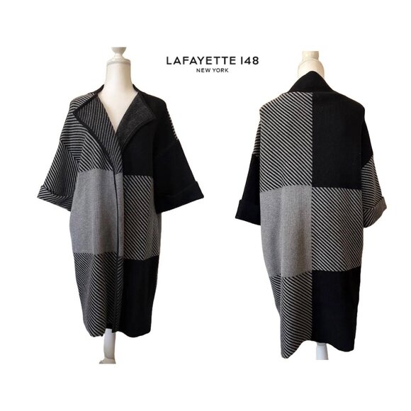 $1898 Lafayette 148 NY Women M/L GEO Wool Pocket Knit Long Jacket Coat Cardigan - Picture 1 of 9